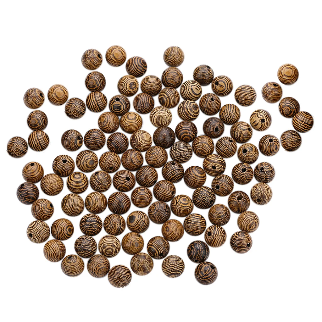 100x Natural Wood Grain Pattern Unpainted Round Wooden Beads 100pcs Bulk Sale For DIY Jewelry