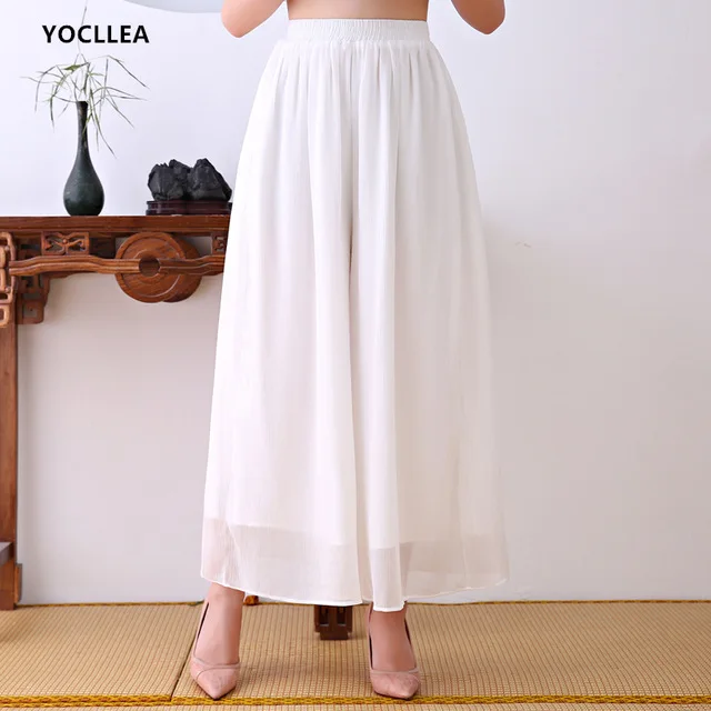 Весеннее женское платье с рукавом три четверти, винтажное платье Ципао с чернильным принтом, женские модные элегантные вечерние летние платья - Цвет: White Wide Leg Pants