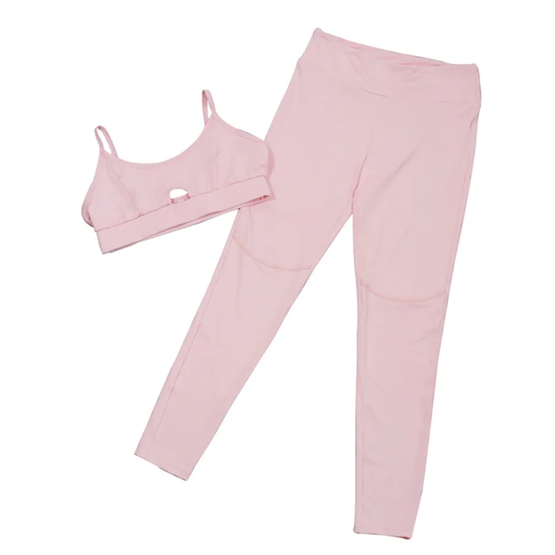 

2PCS Women Sport Wear Spaghetti Straps Hollow Vest Sports Yoga Suit Tank Top Long Trousers Outfit Set for Running/Training/Yoga