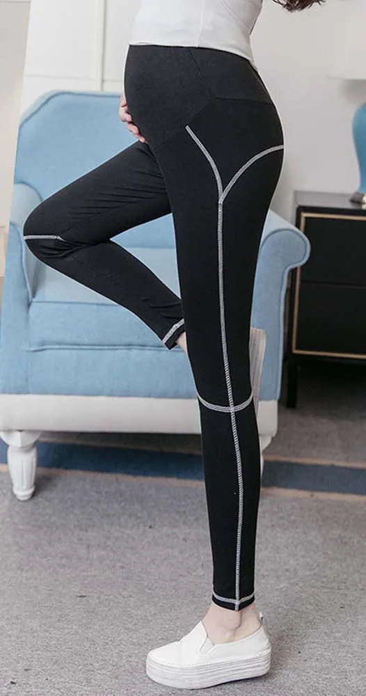 Женские однотонные черные спортивные Леггинсы для йоги для беременных; брюки для беременных; эластичная одежда для беременных - Цвет: Черный