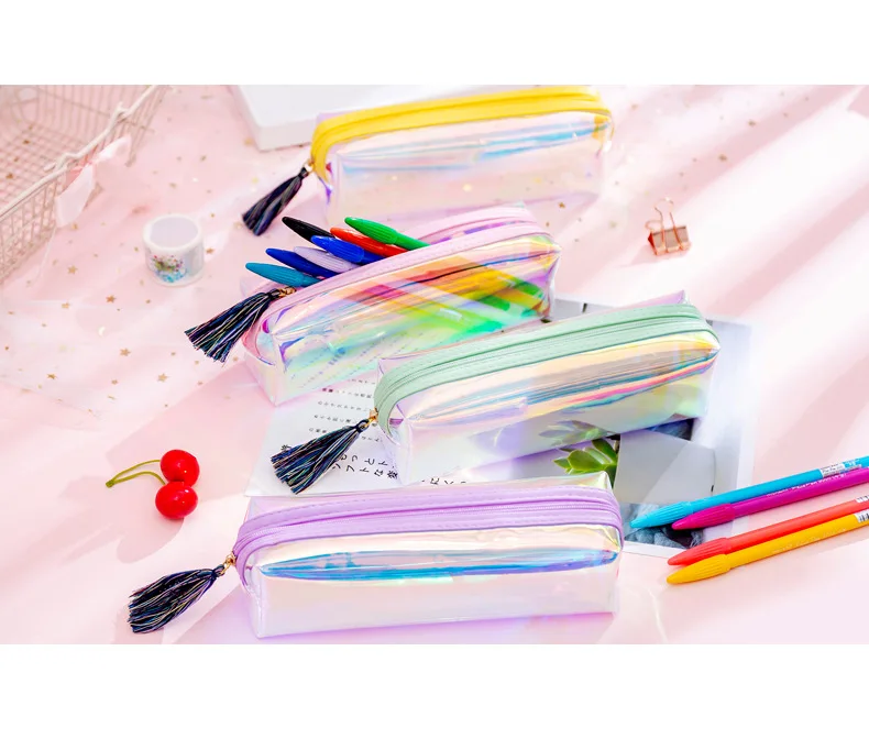 laser colour File Folder Zipper Pencil Pouch Pencil Bag School Supplies Stationary