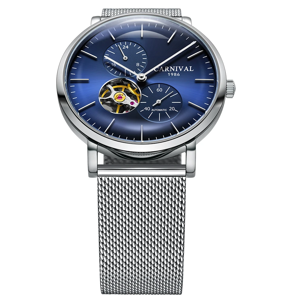 2018 мужские деловые механические часы Топ бренд CARNIVAL Tourbillon автоматические для