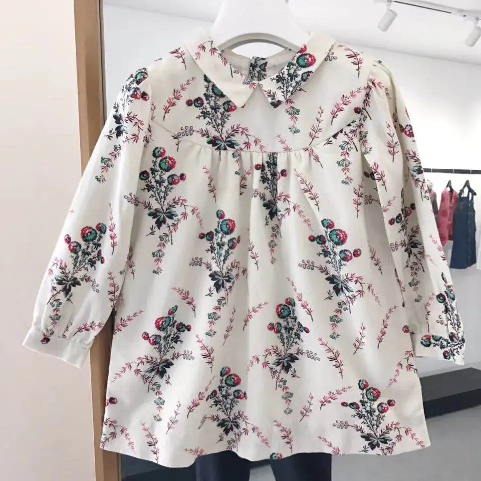 

Spring cotton girls dresses floral pattern printed long sleeve baby dress sweet princess girl dress boutique kids clothes
