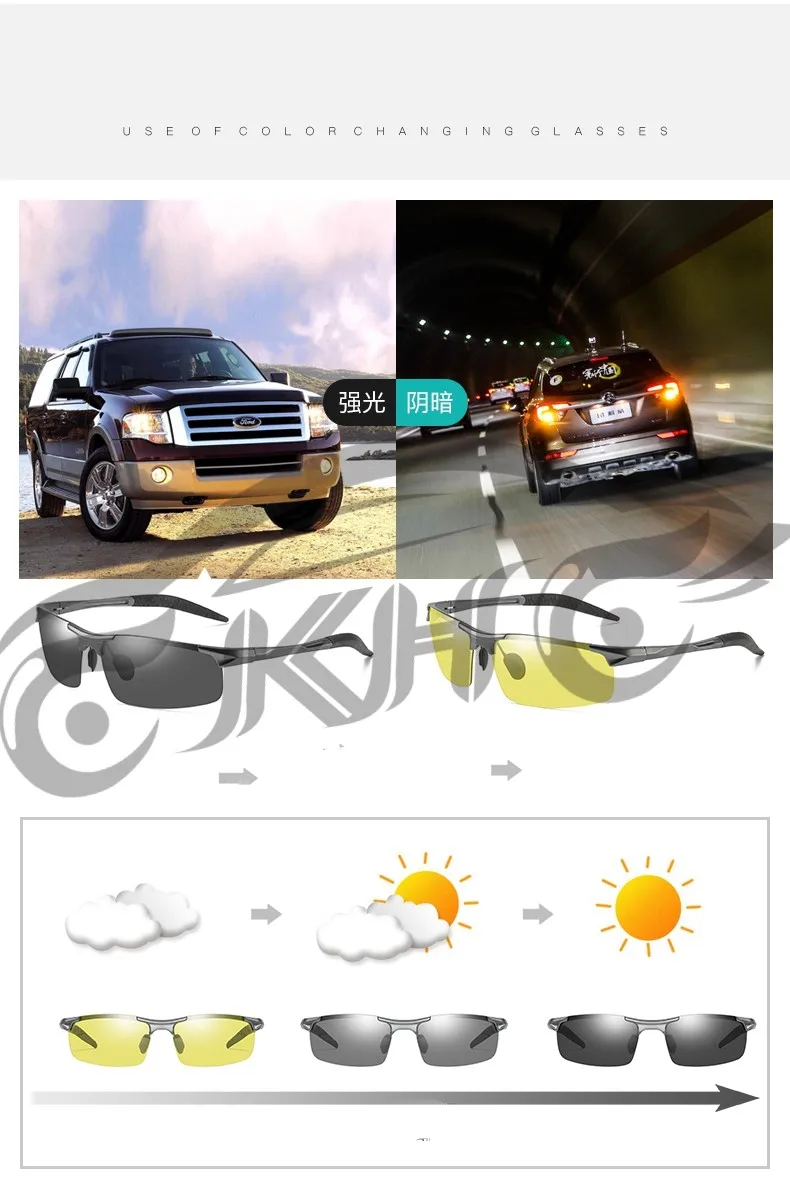 KH Change Color Day and Night Photochromic Sunglasses Men Women Titanium polarized Sun Glasses Chameleon Driving