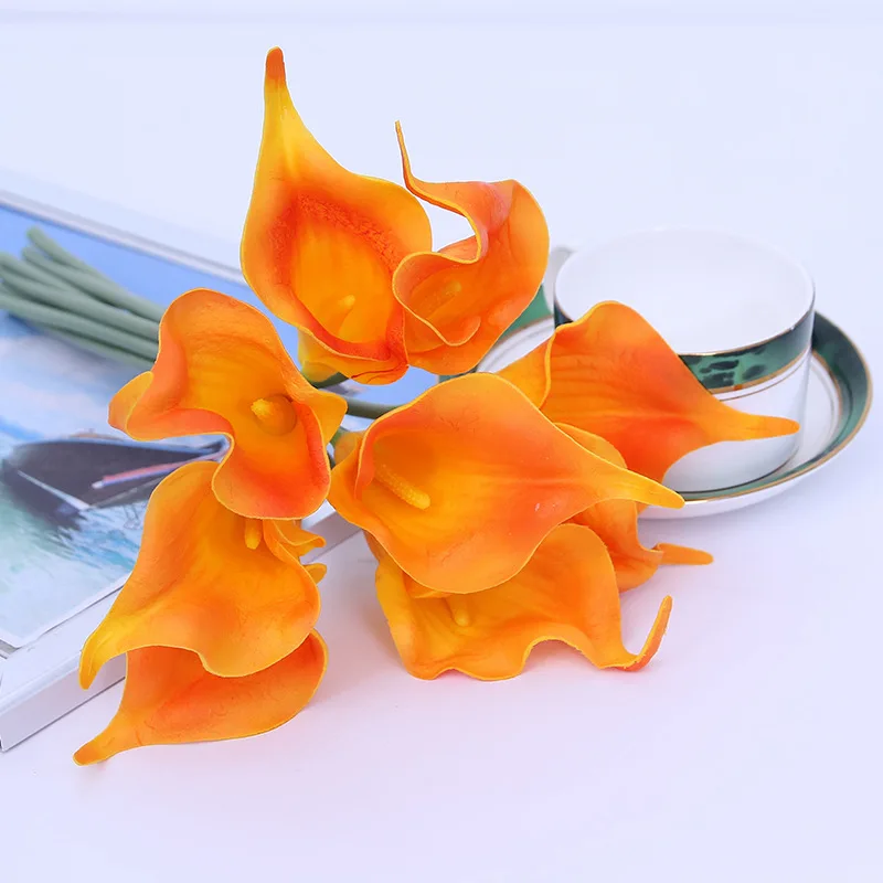 PU цветок лилии 9 бутоны, реалистичные Свадебные цветы букет искусственного шелка Цветы для дома вечерние украшения