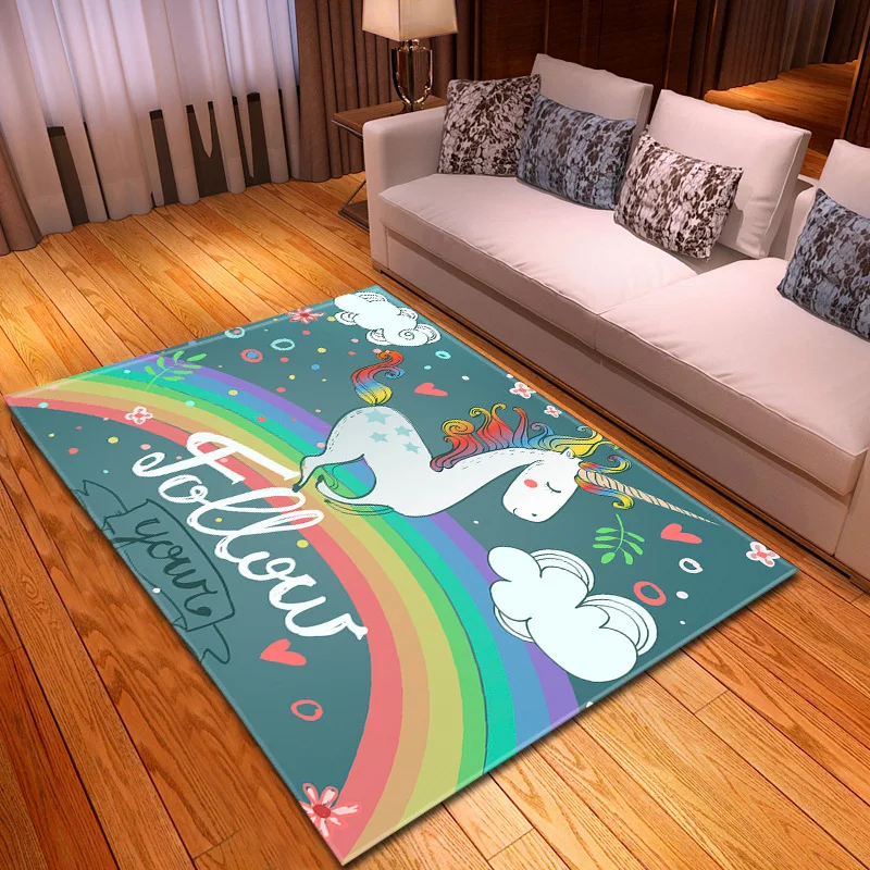 Детская комната ковер с рисунком Единорог животных 3D печатных детские коврики для гостиной спальни декоративные коврики детские игры ползать нескользящий мат