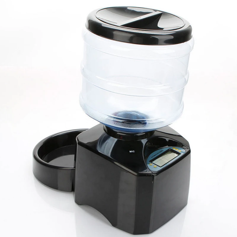 

5.5L Automatic Pet Feeder Container Fountain Voice Message Recording LCD Screen Food Dispenser Bowl Dog Cat Smart Recording