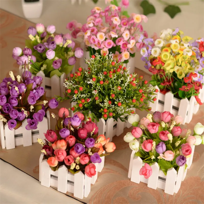 Buy 10CM Set Of White Wood Fence Pastoral Flower Pot