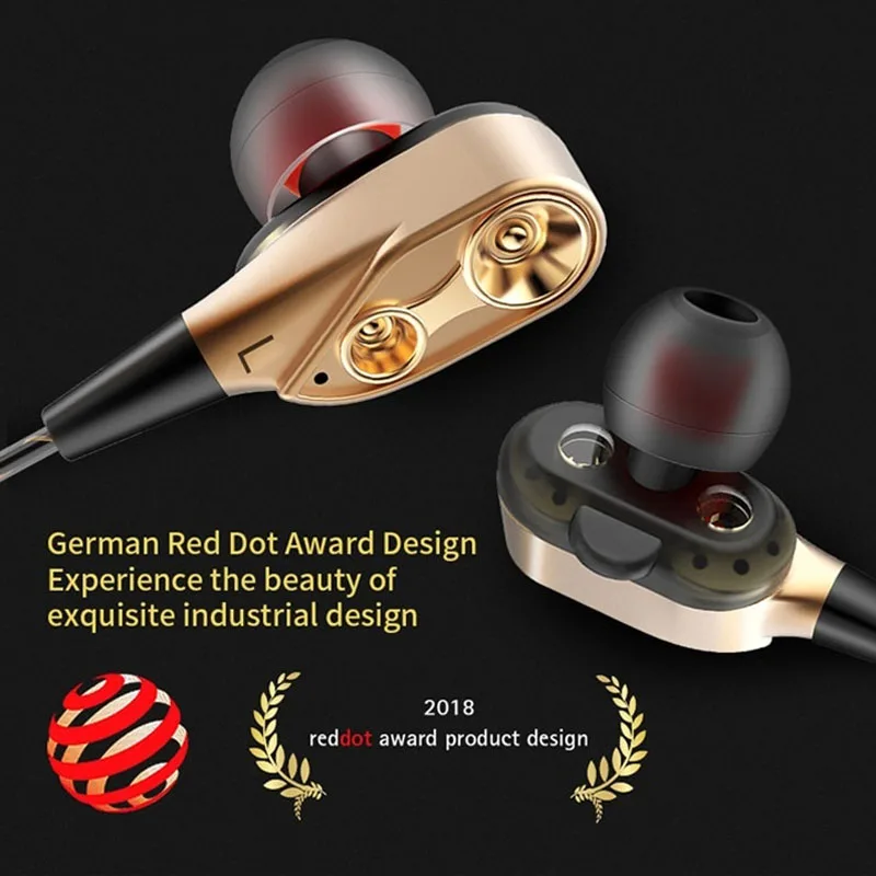 3.5mm Earphones Dual-Dynamic Quad-core Noise Isolation Headphone with Mic Subwoofer TU-shop | Электроника