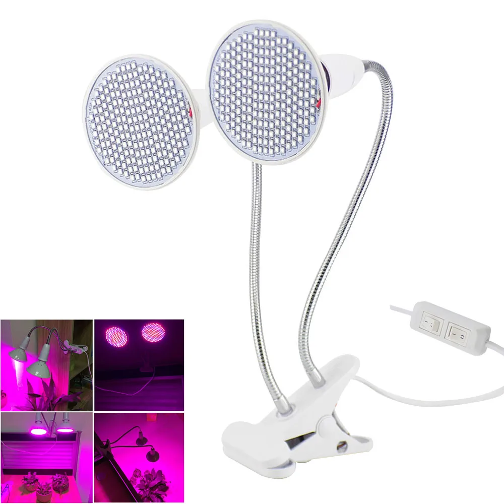 

Dual Head 200 Led Plant Flower Grow Light Bulb Lamp Desk Clip Switch Holder set Vegetable Indoor Seeds greenhouse hydroponics