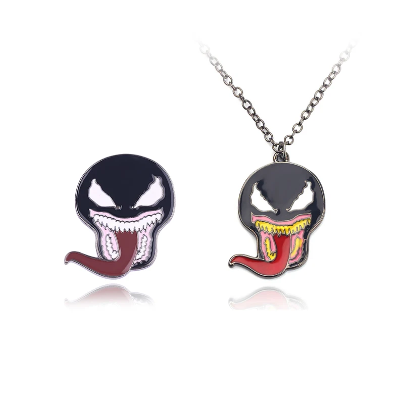 Marvel Spiderman Venom Pendant Necklace Black Symbiote Mask with Tongue