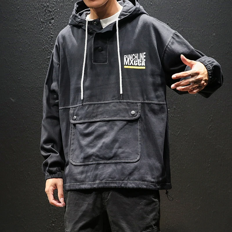 

Japan Style Plus Size Autumn Jacket Men Fashion Front Pocket Design Mens Casual Hooded Jackets Long Sleeve Outwear Windbreaker