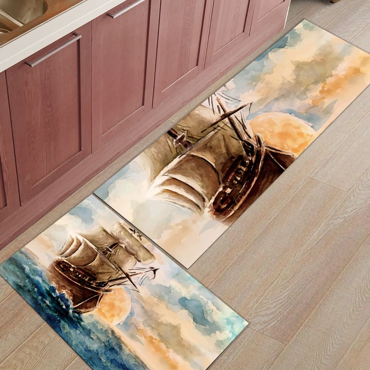 A Pirate Boat 2 Pieces Doormats For Entrance Way Dirt Debris Mud