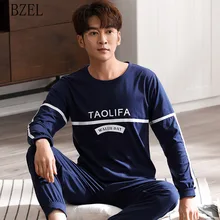 BZEL/пижамный комплект, Мужская Хлопковая пижама из двух предметов, пижама с длинными рукавами, домашний костюм, пижама с круглым вырезом, домашняя одежда, повседневная весенне-осенняя одежда