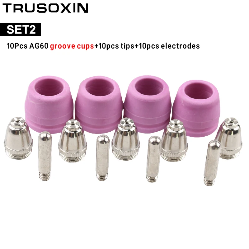 30PCS Air Plasma Cutter AG-60 Cutting torch/gun Head Consumable CUT40/50/60A tips Electrodes groove shiled cups