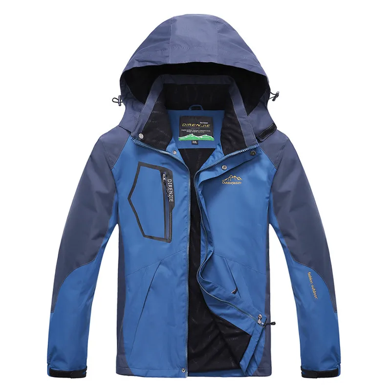 Новинка, водонепроницаемая ветровка, куртка для мужчин, верхняя одежда для туризма, горы, весна-осень, ветрозащитная тактическая куртка для мужчин, Мужское пальто с капюшоном, 5XL - Цвет: Denim Blue Thin
