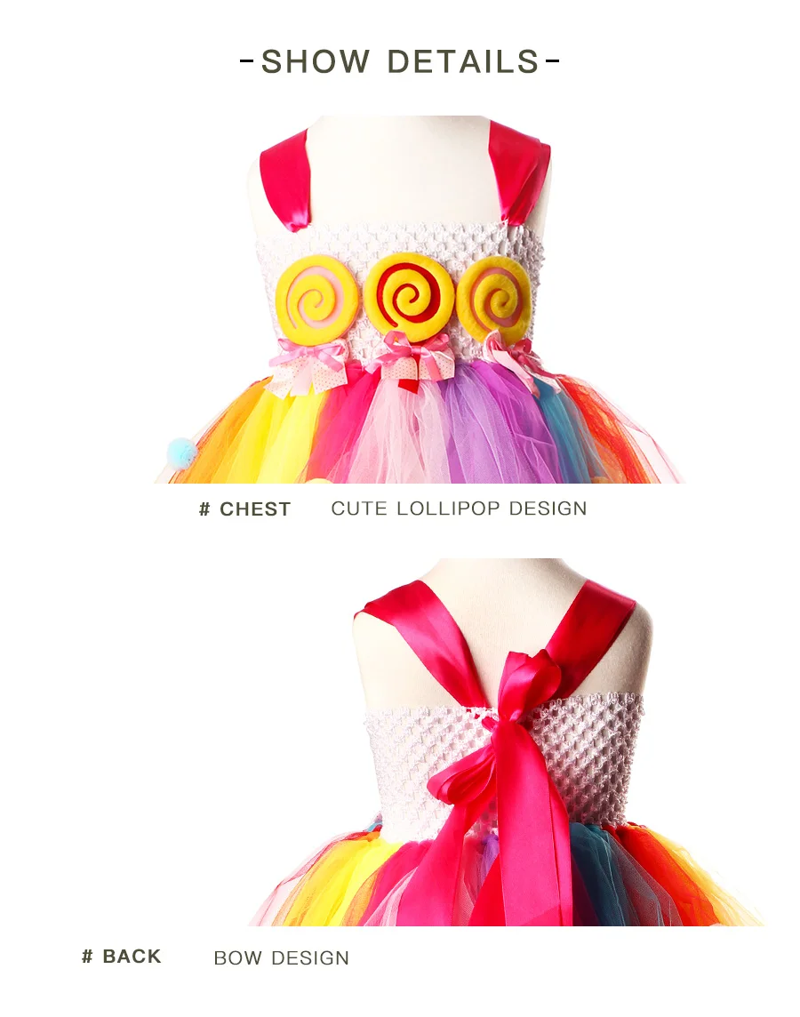 Pom Pom Design Sweet Candy Lollipop Girls Tutu Dress Kids Rainbow Fairy Summer Dress Children Birthday Photo Costume Outfit (10)