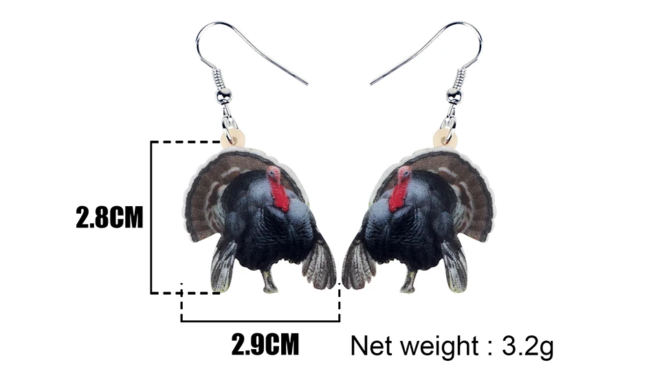 Bonsny акриловые День благодарения индейка курица птица серьги-подвески в форме капли Новинка американские животные ювелирные изделия для женщин