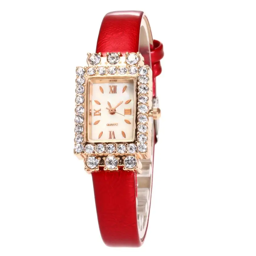 

Women's Watches Fashion Women rhinestones rectangle Dial Beautiful Leather Casual Watch Girl Luxury Analog Quartz reloj mujer A2