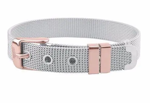 Vinnie Design Jewelry Keeper Stainless Steel Mesh Bracelet with 4pcs Slide Charms Silver Rose Gold Wrap Bracelets Keepers