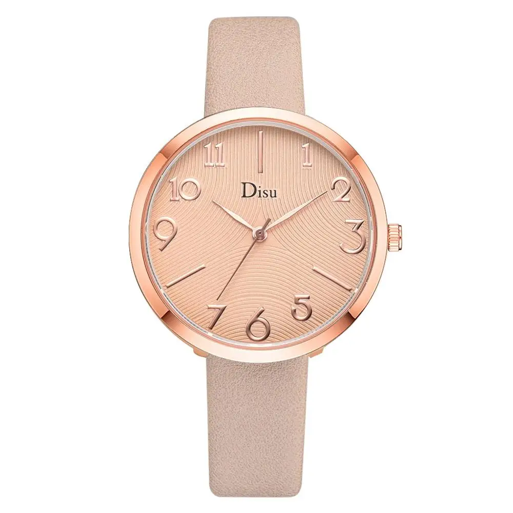 Disu Women's Watches Luxury Fashion Lady Leather Belt Watch Creative Number Analog Quartz Watch Montre femme Simple Clock - Цвет: Слоновая кость