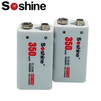 

2PCS Soshine 9V rechargeable battery Ni-MH 350mah NiMH 9 volt battery bateria recargable with protective box for Microphone