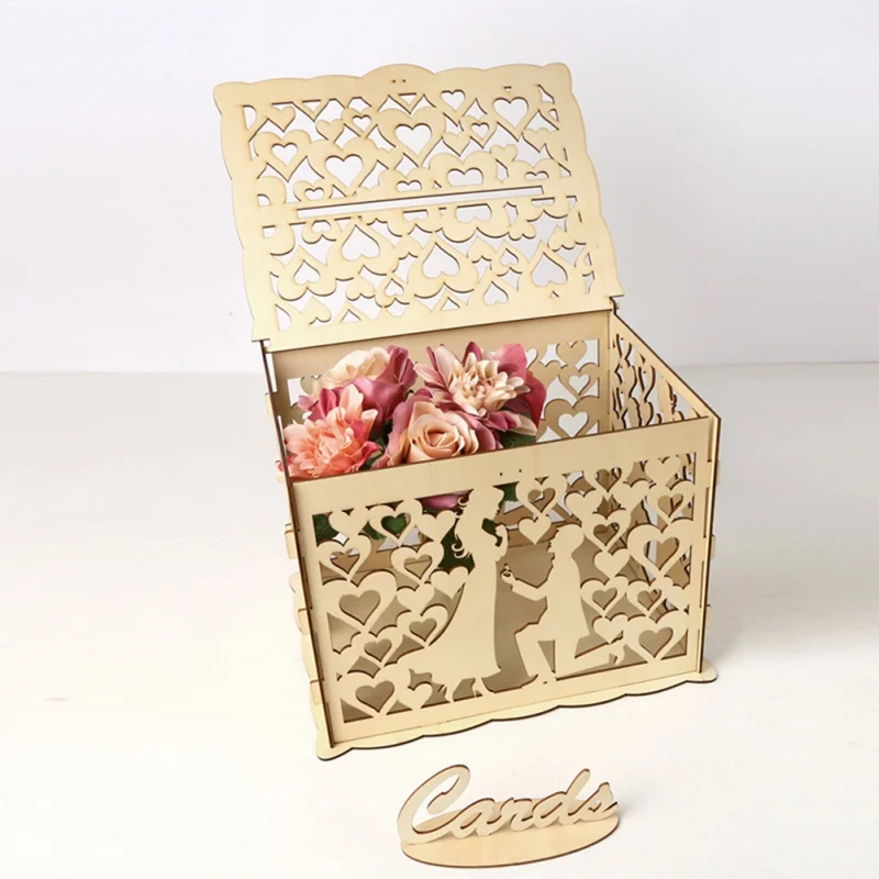 DIY свадебная открытка коробка Творческий деревянная коробка для денег с замком Свадебные предметы домашнего обихода для День рождения