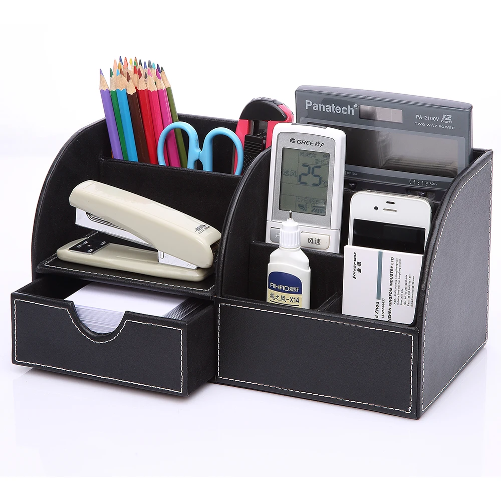 

Office Supplies Storage Box PU Leather Desk Organizer Pen/Pencil Holder Remote Controller Case Name Card Holder Office Accessory