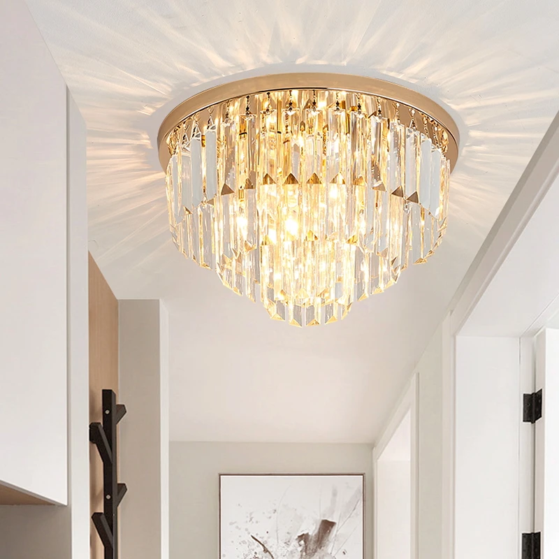 

New post-modern crystal lamp Atmospheric European round lighting hallway aisle ceiling lamp bedroom lamp