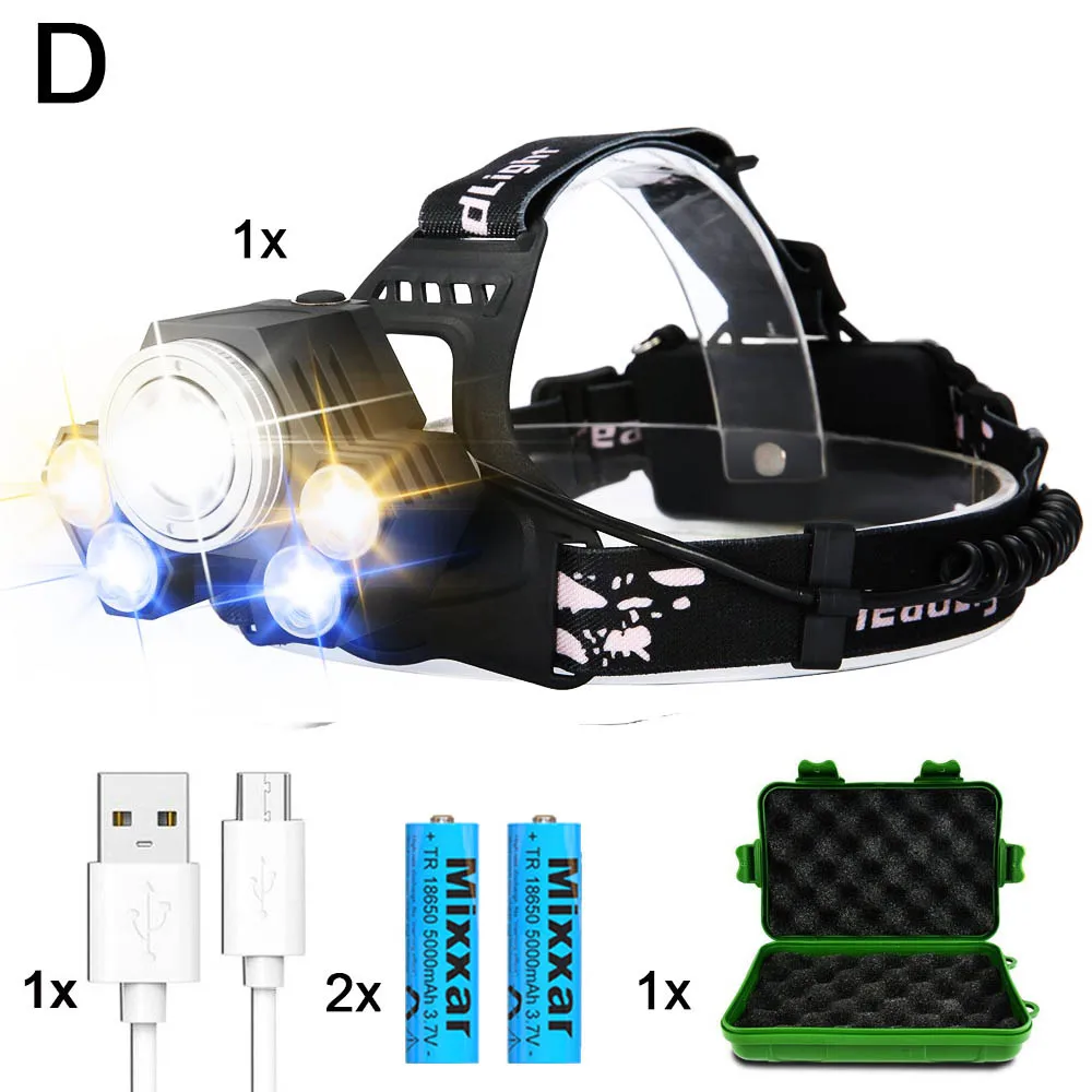 ZK20 дропшиппинг светодиодный налобный фонарь 5 режимов USB Перезаряжаемый водонепроницаемый налобный фонарь 3 светильник для кемпинга супер яркий головной светильник - Испускаемый цвет: With Battery Box