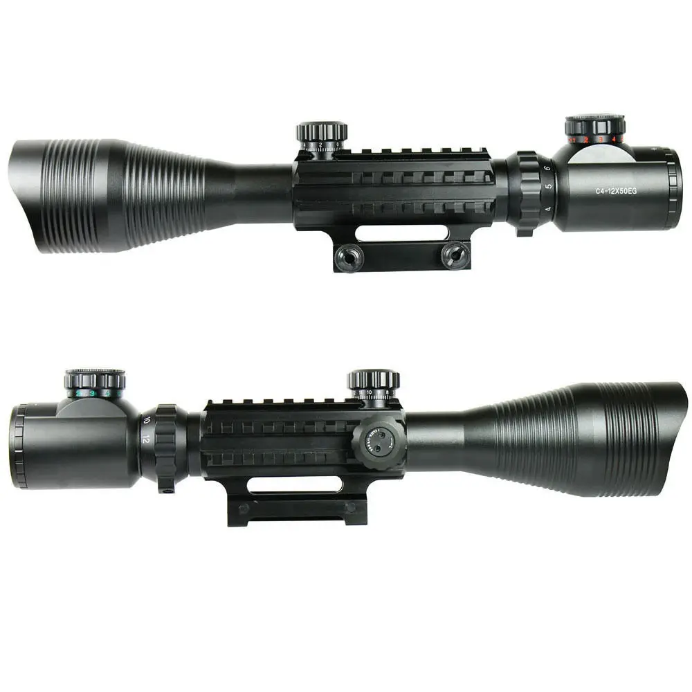 

Air gun rifle 4-12X50 Optical Rifle Scope Red Green Dual Illuminated Shockproof Scope fit For 20mm Rail Tactical Hunting