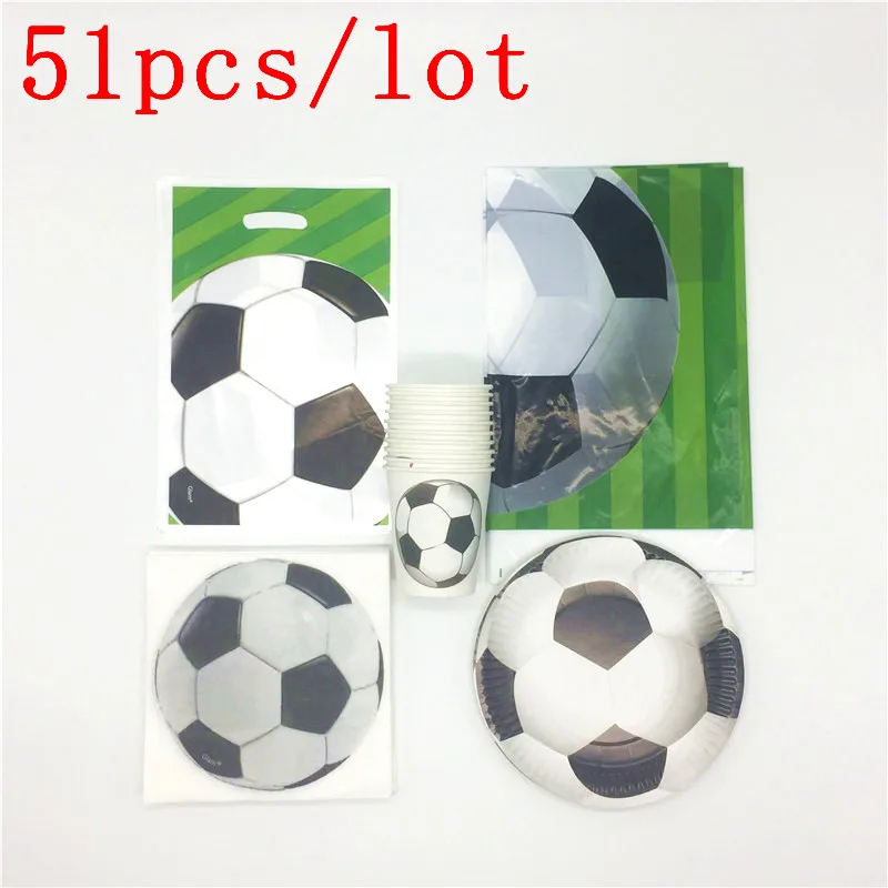 51Pcs Boys Football Soccer Theme Paper Cups Plates Tablecloth
