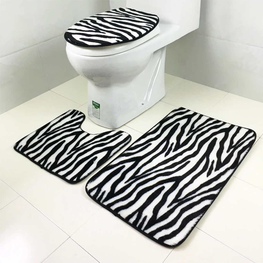 3pcs/set Flannel Zebra pattern Non slip Bathroom mat Sets Bath rug