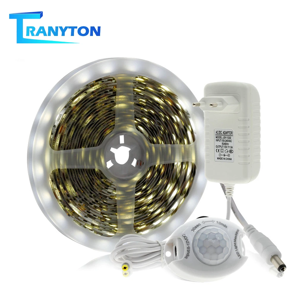 

1M 2M 3M 4M 5M PIR Motion Sensor LED Night Light DC12V 5050 LED Strip Bed Cabinet Stairs Light Set Adapter+Motion Sensor Switch