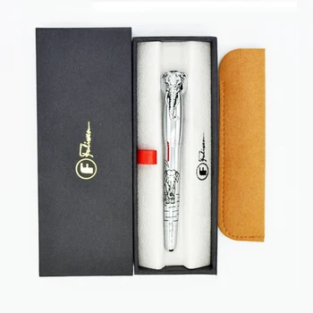 

Luxury Elephant Clip Fountain Pen for Writing Collection F Nib 0.5mm Black Silver Metal Ink Pens with Pen Pouch and Gift Box