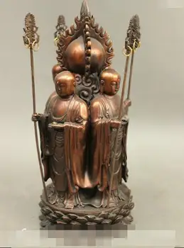 

S02905 8" Chinese Buddhism Pure Bronze 4 Sides TangSeng Monk Kshitigarbha Buddha Statue