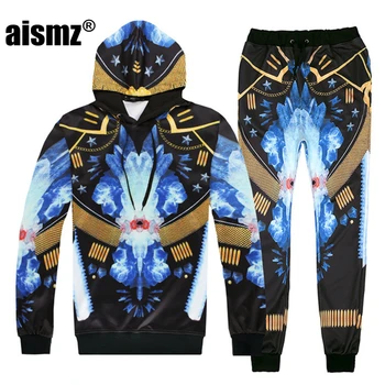 

Aismz Autumn Winter Casual Mens Tracksuit Set 3D Print Lovers Hooded Sweatshirt+Pants 2 Piece Sets Moletom Masculino Men Suit