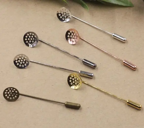 

100pcs 12mm round pad hat pins brooch long stick pin lapel pin base setting diy
