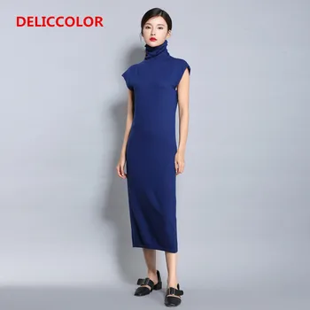 

2019 Women turtleneck Sleeveless Sweater Dress Spring New female Slim knitting Dress fashion thin long Sweater dress