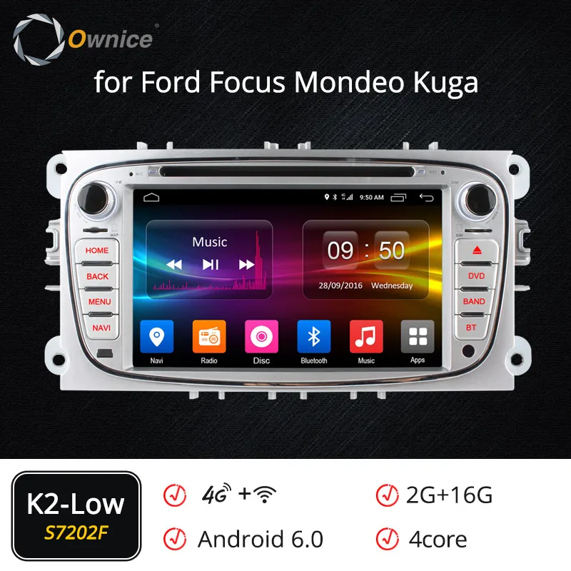 Ownice K3 K5 K6 Android 9,0 2 DIN автомобильный DVD плеер gps Navi для Ford Focus Mondeo Kuga C-MAX S-MAX Galaxy стерео головное устройство 4 аппарат не привязан к оператору сотовой связи - Цвет: S7202S K2-Low