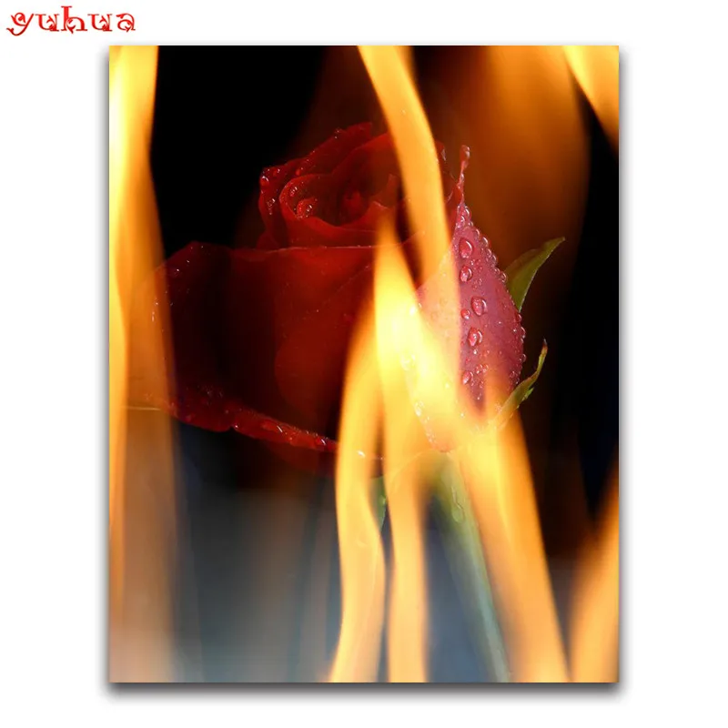 Full Square Diamond embroidery Flower Full Round Diamond mosaic colorful fire Art 5D DIY Diamond painting Cross stitch landscape_