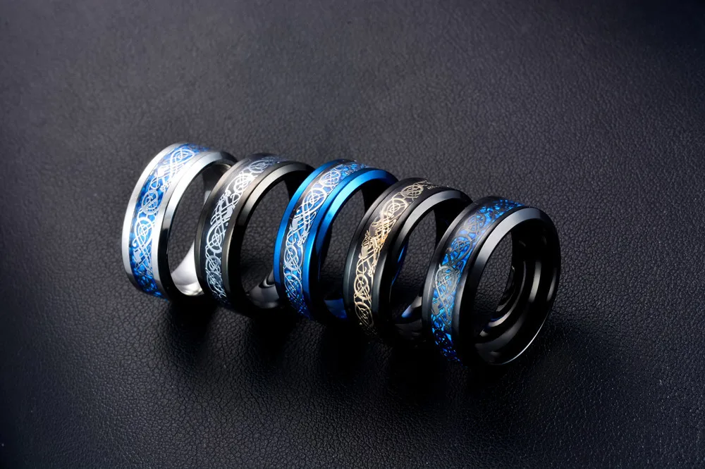 8 мм персонализированное кольцо из углеродного волокна для мужчин, дракон, нержавеющая сталь, мужской союз, повседневный браслет на заказ, ювелирное изделие