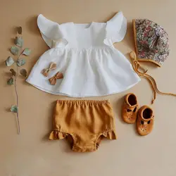 Летние топы с рюшами для новорожденных девочек; платье и шорты; наряды с трусиками; комплект одежды для новорожденных девочек; ropa para bebe;