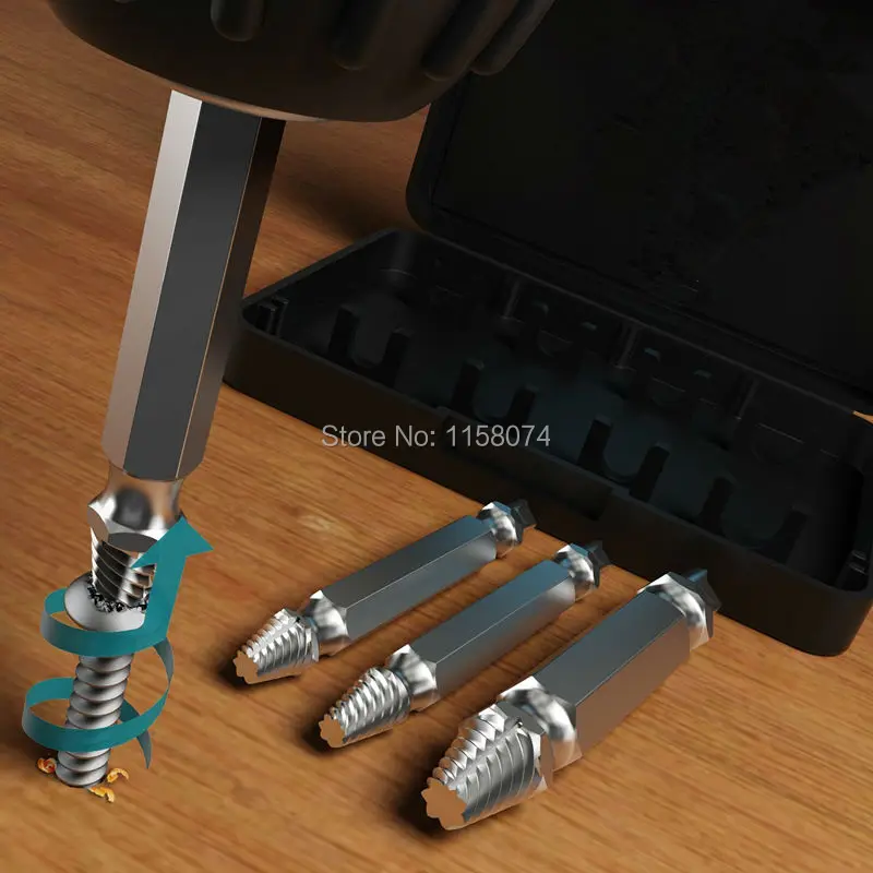 

4pc Damaged Screw Extractor & Bolt Extractor Set Double Side Drill Out Drill Bit Guide Set Broken Stud Bolt Remover Easy Out Set