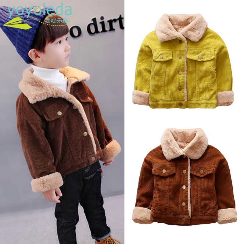 Baby Boys Winter Jacket Girls Fashion Warm Coat Cotton Jacket Thick Infant Fur Corduroy Jacket Coats Baby Clothing Child Outwear