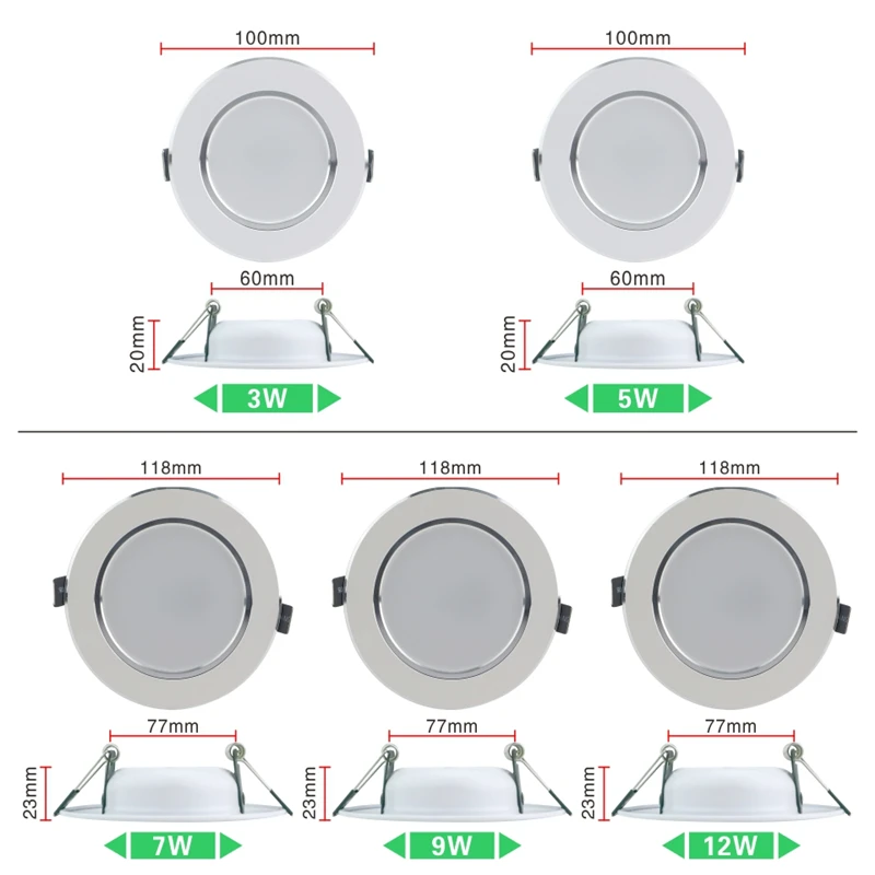 Светодиодный светильник 220 В, 3 Вт, 5 Вт, 7 Вт, 9 Вт, 12 Вт, Круглый Встраиваемый светодиодный светильник для спальни, кухни, внутреннего освещения, светодиодный светильник, холодный белый, теплый белый