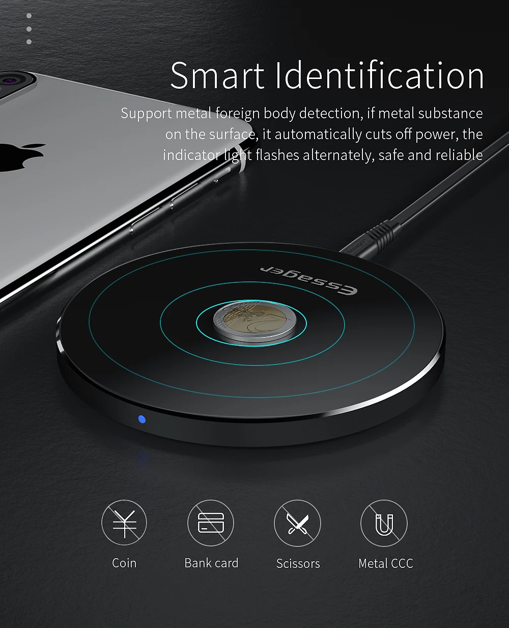 Беспроводное зарядное устройство Essager QI для iPhone Xs Xiaomi Mi 9 10 Вт, быстрая Беспроводная зарядная панель для samsung S10 S9