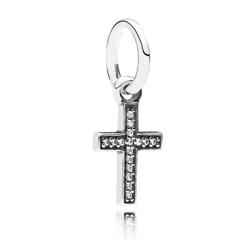 

925 Silver Pendant Bead Symbol of Faith Zirconia & Silver Hanging Charm Fit Pandora Bracelets Bangles Women DIY Europe Jewelry