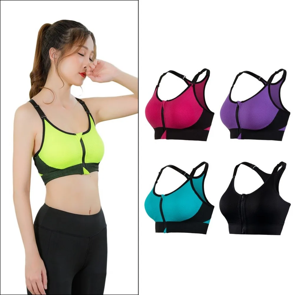

Wholesale Women Adjustable Sports Bra Fitness Yoga Tennis Running Wirefree Zipper Sports Bra Cool Seamless Bra Free Ship
