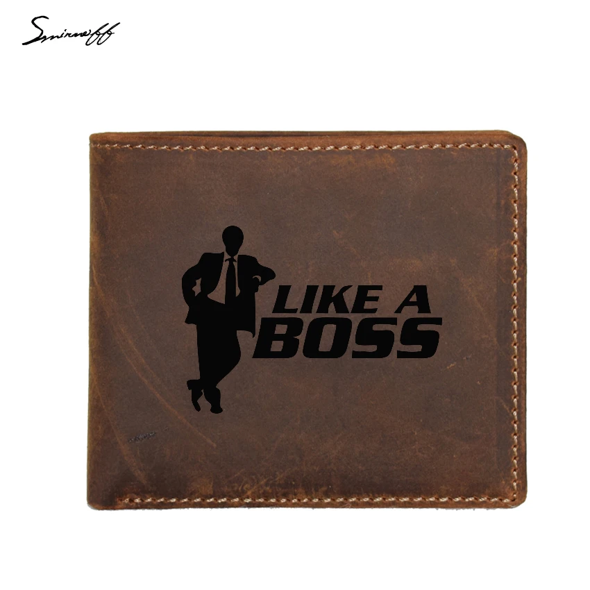 

Fashion Men Wallet Like A Boss FRID Blocking Card Genuine Leather Small Coin Pocket Purses Custom Name Wallet Gifts